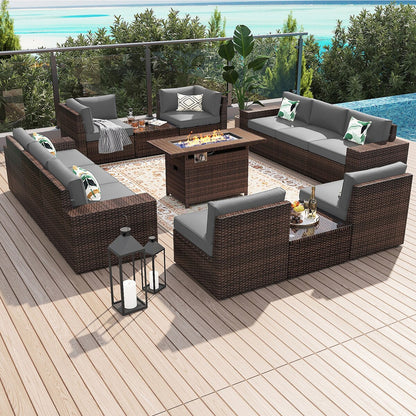 Ensemble de meubles de jardin 13 pièces avec foyer de 44 pouces