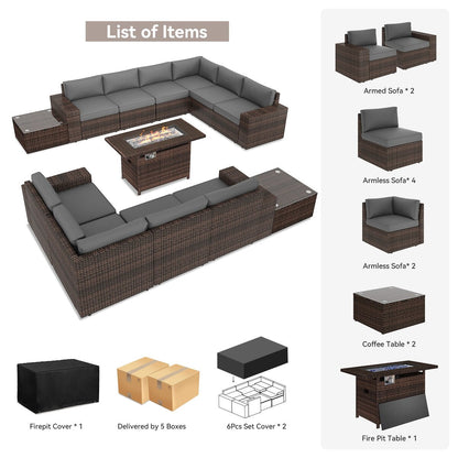 Ensemble de meubles de jardin 13 pièces avec foyer de 44 pouces