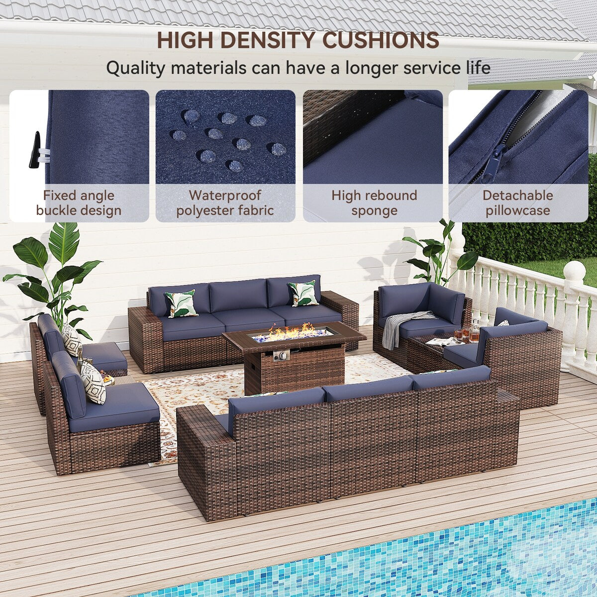 Ensemble de meubles de jardin 13 pièces avec foyer de 44 pouces