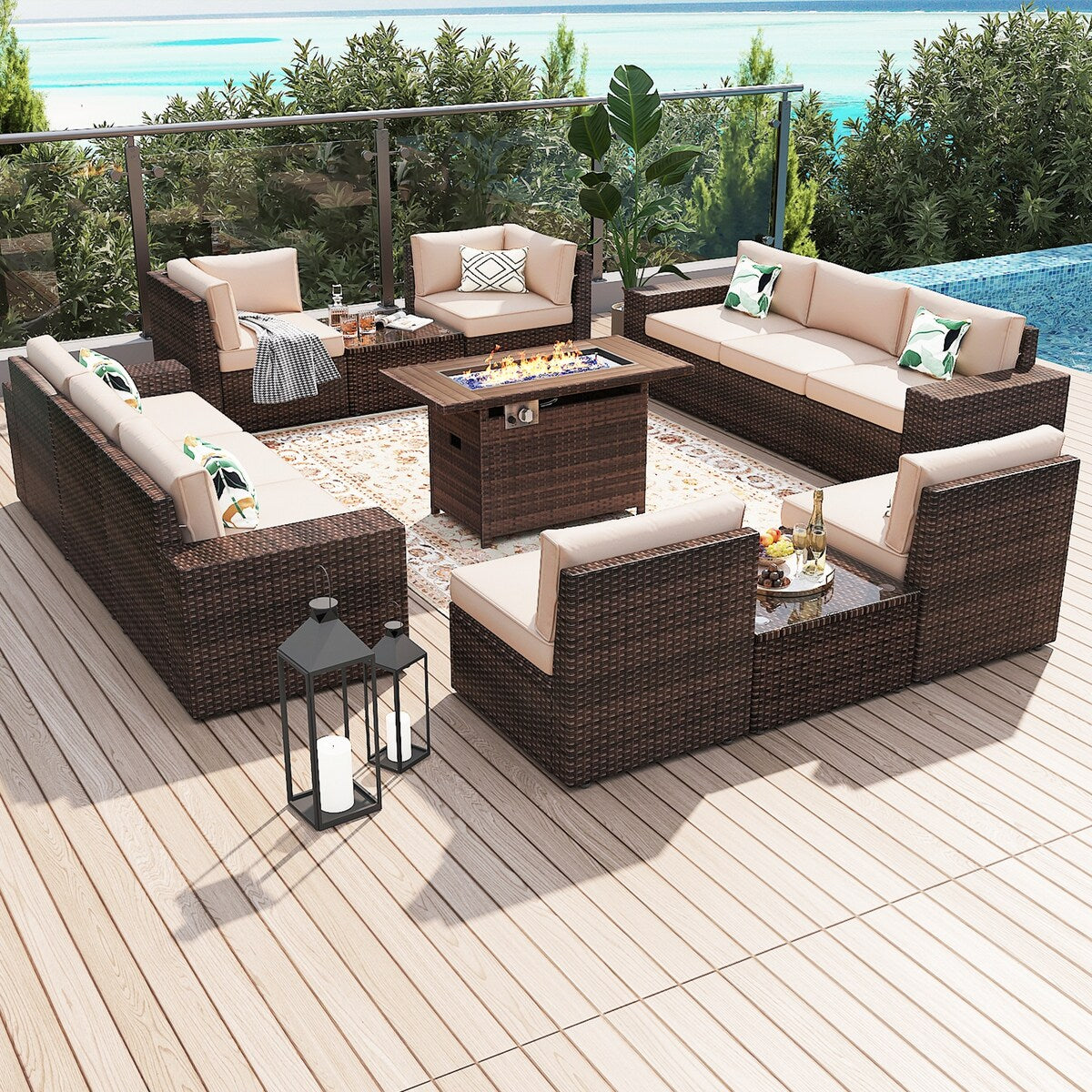Ensemble de meubles de jardin 13 pièces avec foyer de 44 pouces