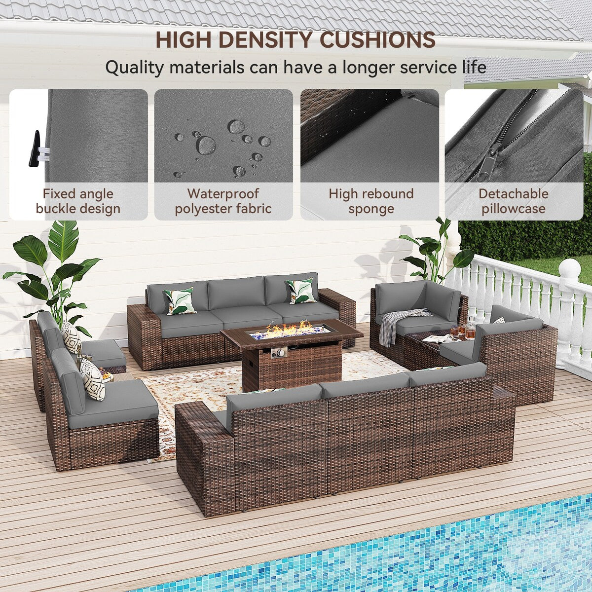 Ensemble de meubles de jardin 13 pièces avec foyer de 44 pouces