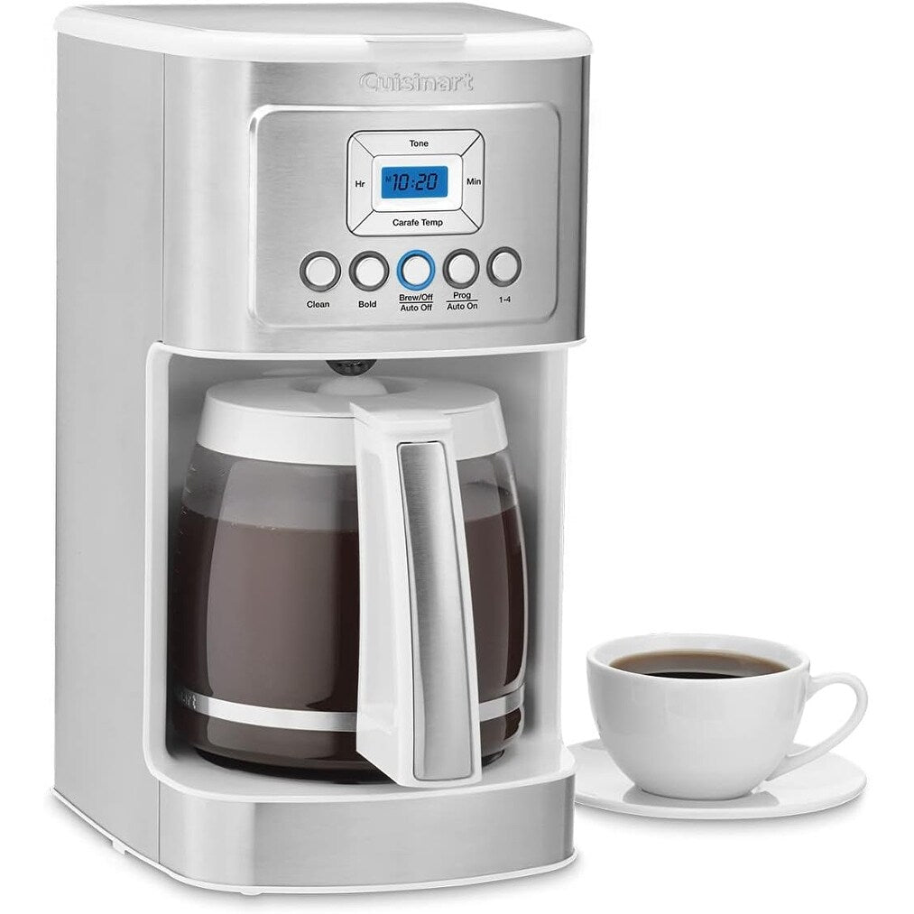 Cafetière Perfectemp 14 tasses avec carafe en verre, programmable, contrôle de la force du café, réglage 1-4 tasses, blanche