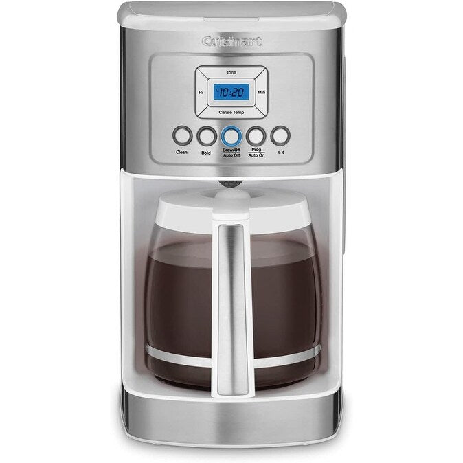 Cafetière Perfectemp 14 tasses avec carafe en verre, programmable, contrôle de la force du café, réglage 1-4 tasses, blanche