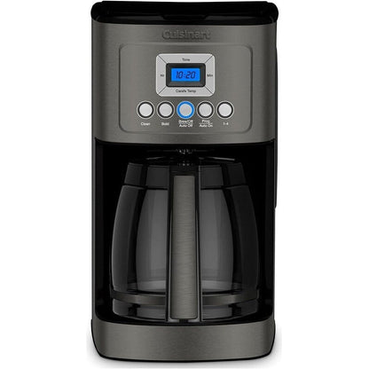 Cafetière programmable 14 tasses, carafe en verre, contrôle de la force du café, réglage 1-4 tasses, acier inoxydable noir
