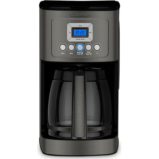 Cafetière programmable 14 tasses, carafe en verre, contrôle de la force du café, réglage 1-4 tasses, acier inoxydable noir