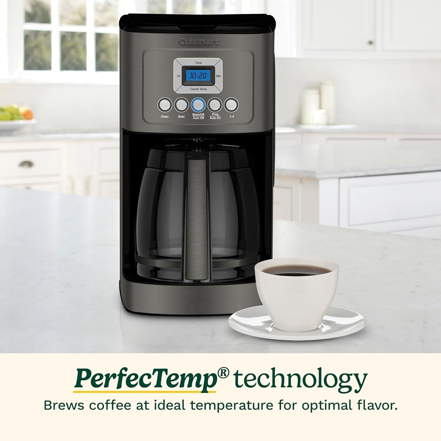 Cafetière programmable 14 tasses, carafe en verre, contrôle de la force du café, réglage 1-4 tasses, acier inoxydable noir