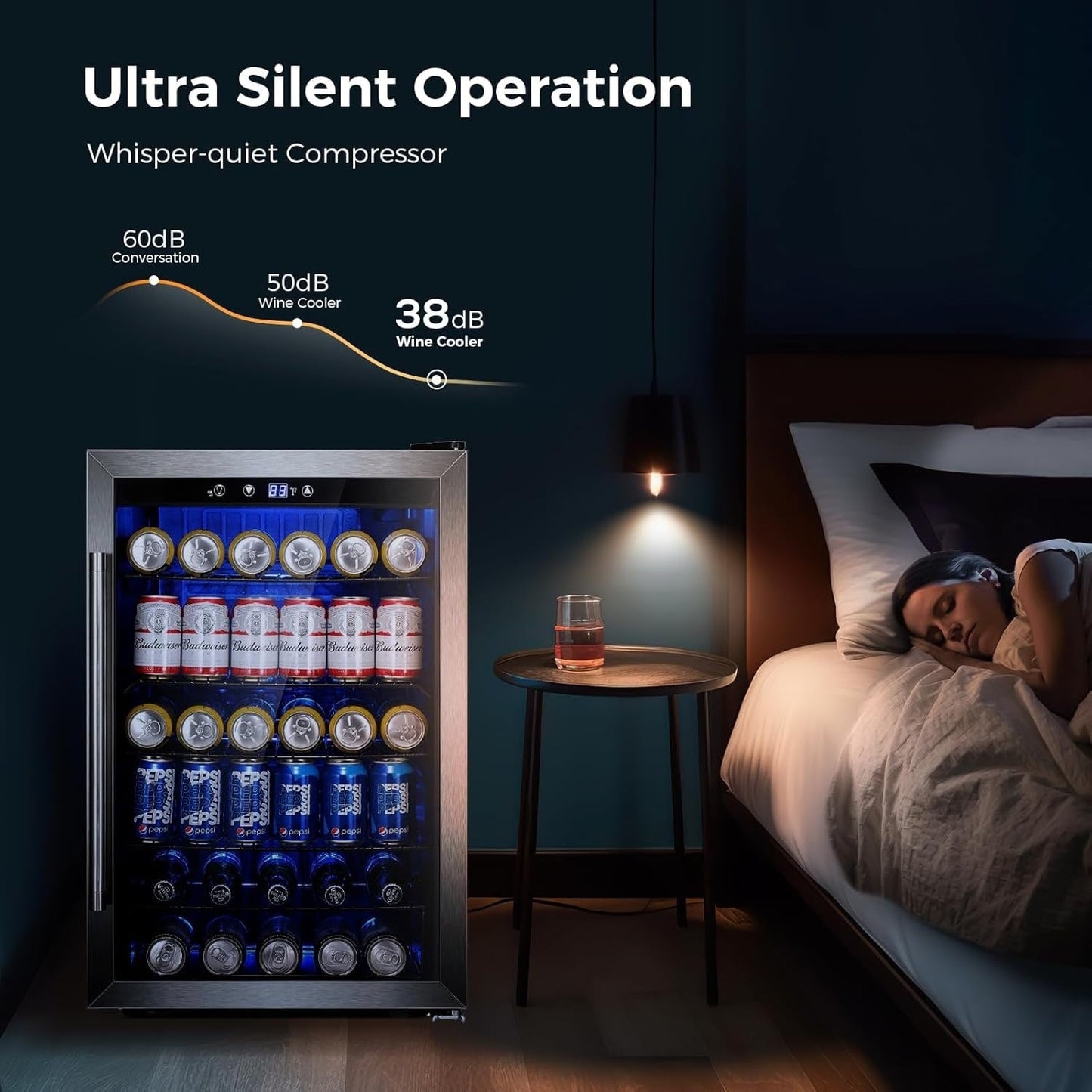 Réfrigérateur à boissons de 145 canettes, mini réfrigérateur de 4,4 pieds cubes avec porte en verre pour sodas, bières, vins – façade transparente pour la maison, le bureau ou le bar.