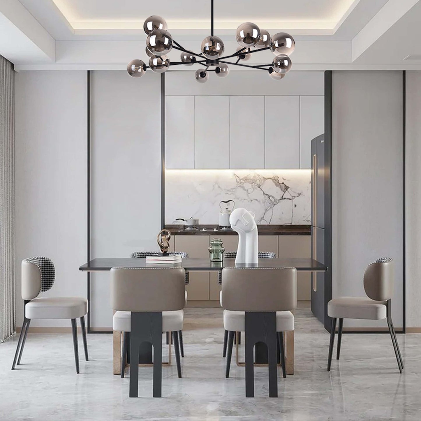 Grand lustre sphérique moderne en forme d'étoile de Sputnik en noir ou doré pour salle à manger