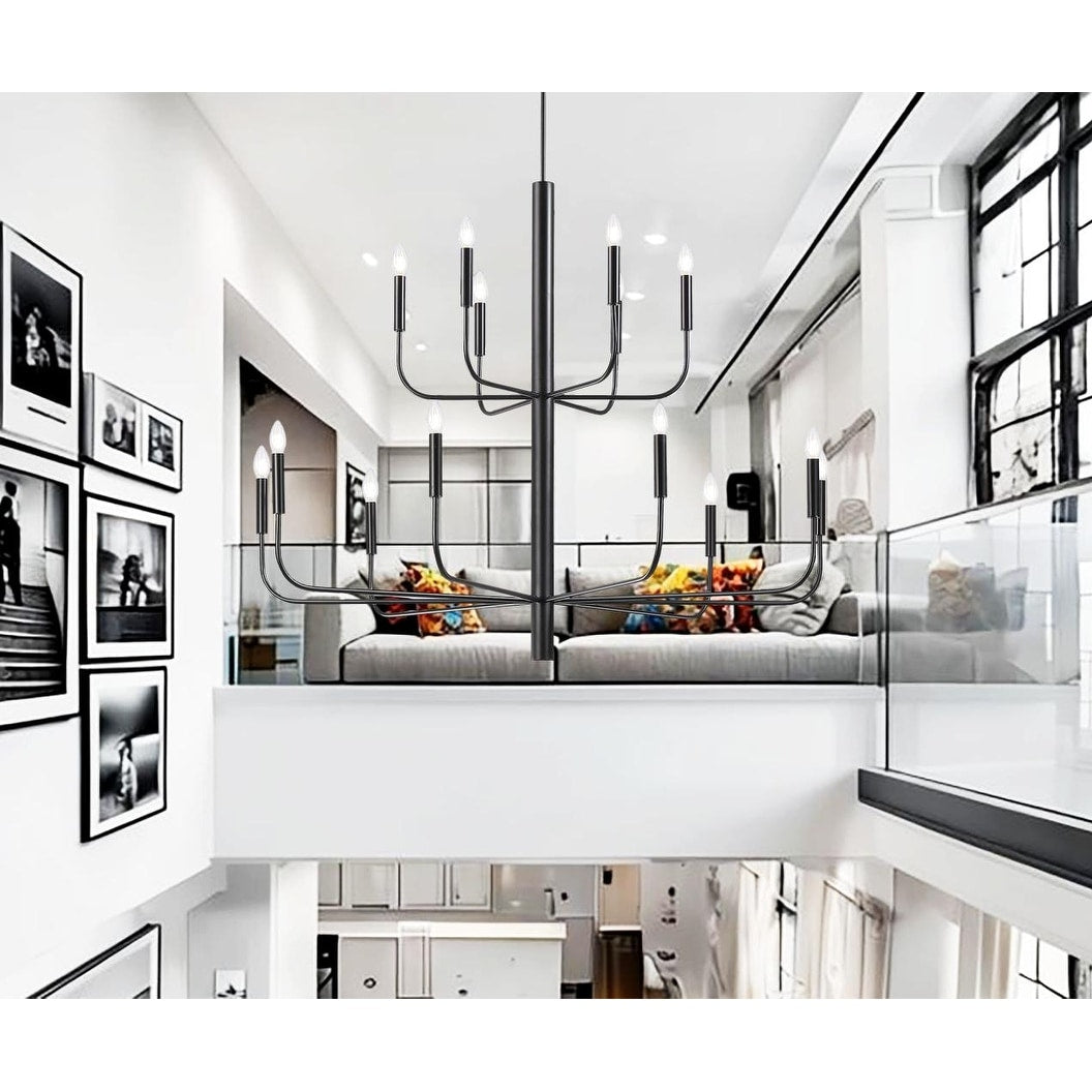 Luminaire minimaliste à 15 lumières, style bougeoir, design ancien à 2 niveaux - 48