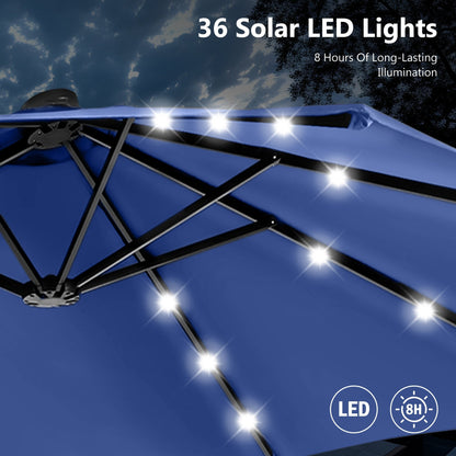 MAISON ARTS Parasol de jardin rectangulaire à manivelle de 4,5 mètres, double face, avec éclairage solaire à LED, pour terrasse, avec socle inclus.