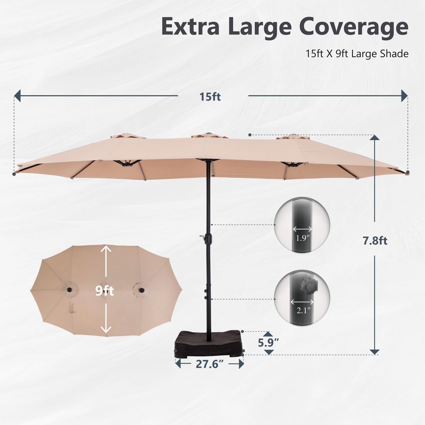 MAISON ARTS Parasol de terrasse extra large double face de 4,5 m avec socle inclus