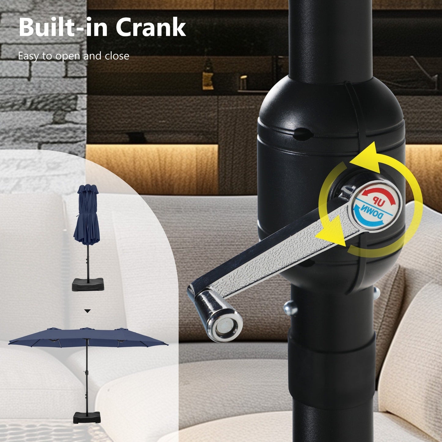 MAISON ARTS Parasol de terrasse extra large double face de 4,5 m avec socle inclus