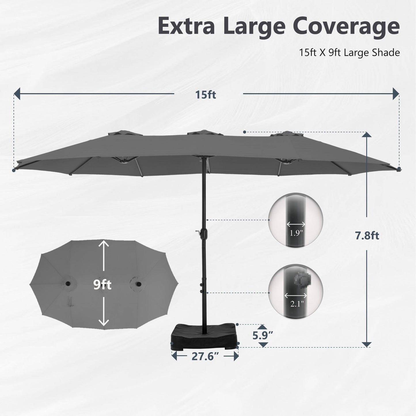 MAISON ARTS Parasol de terrasse extra large double face de 4,5 m avec socle inclus