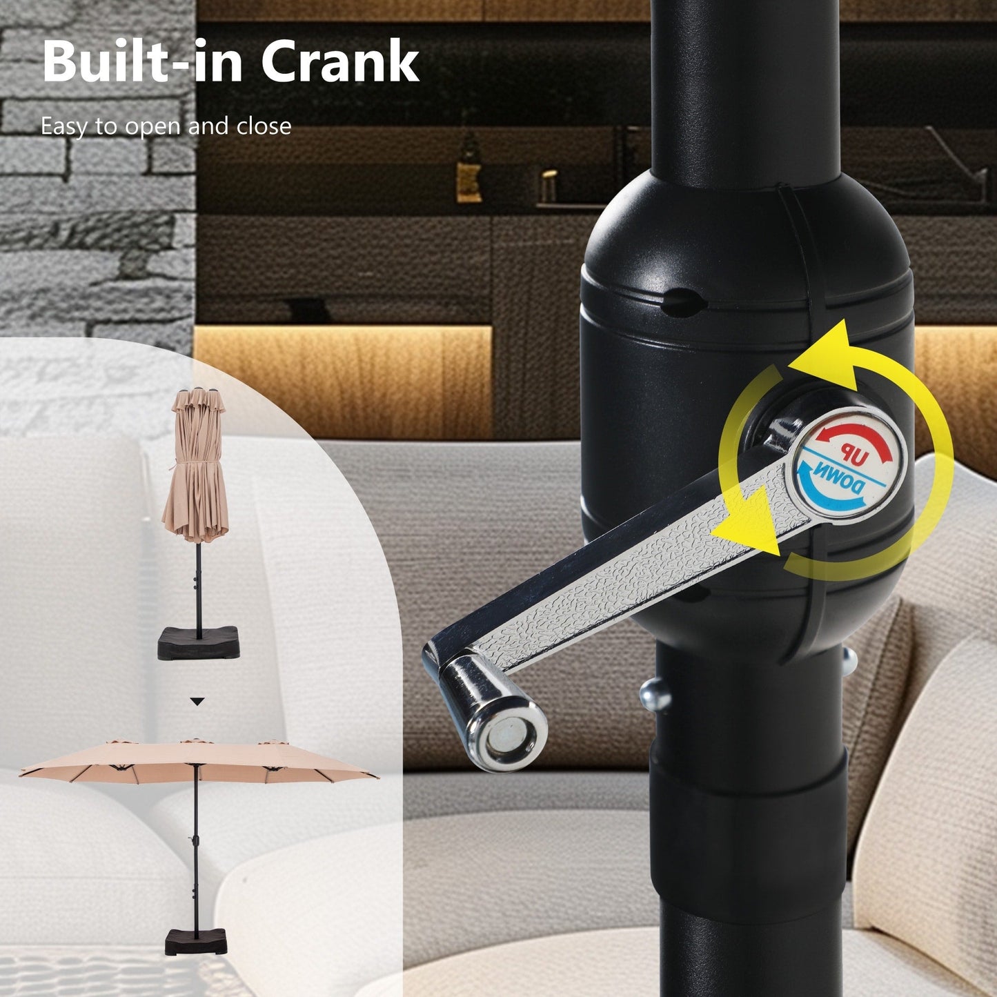 MAISON ARTS Parasol de terrasse extra large double face de 4,5 m avec socle inclus