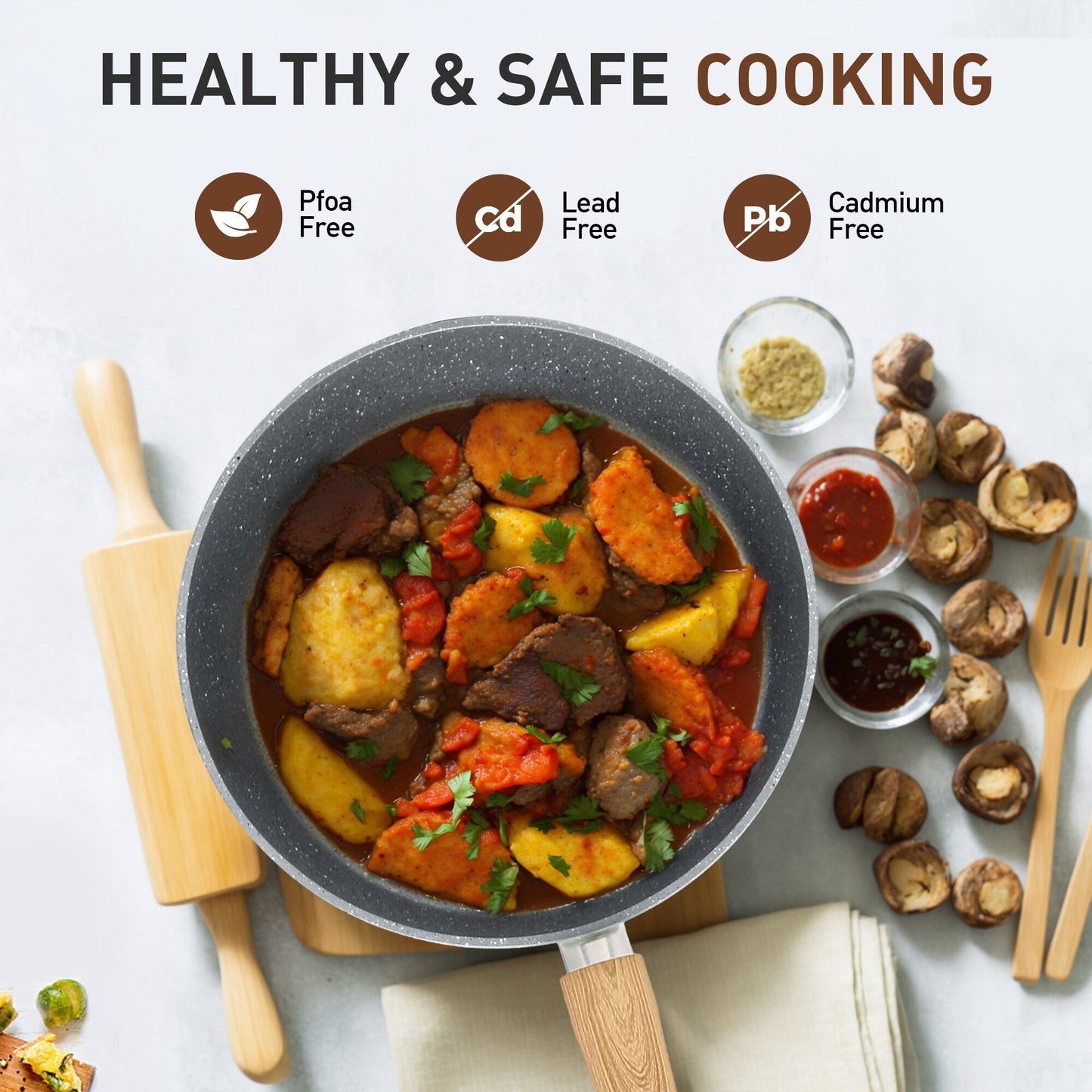 Ensemble de cuisine 17 pièces en granit, ensemble de casseroles et poêles antiadhésives