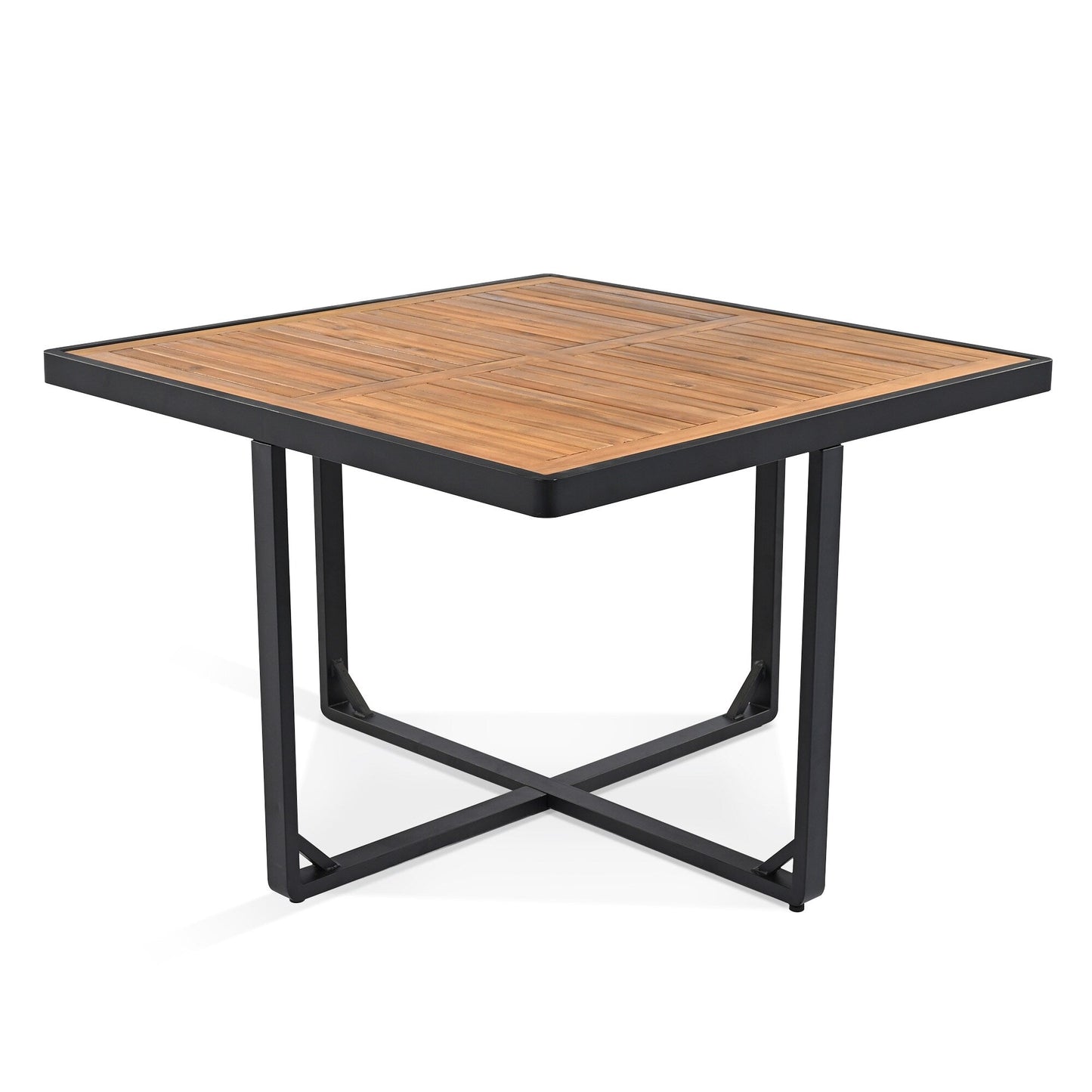 Ensemble de salle à manger de patio en bois d'acacia, 18 pièces, 8 chaises avec coussins, 8 poufs et 2 tables carrées.