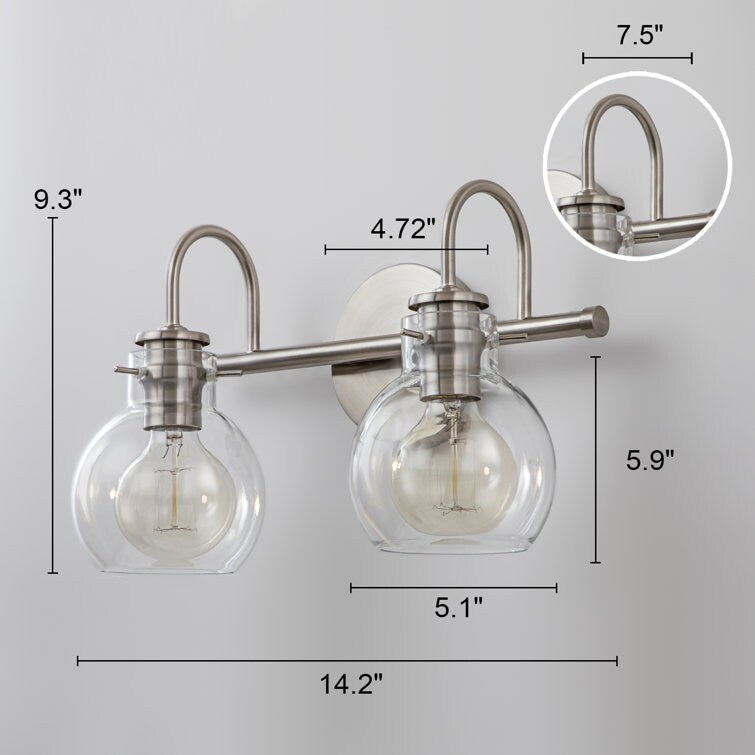 Applique murale pour salle de bain à 2/3 lumières avec abat-jour en verre