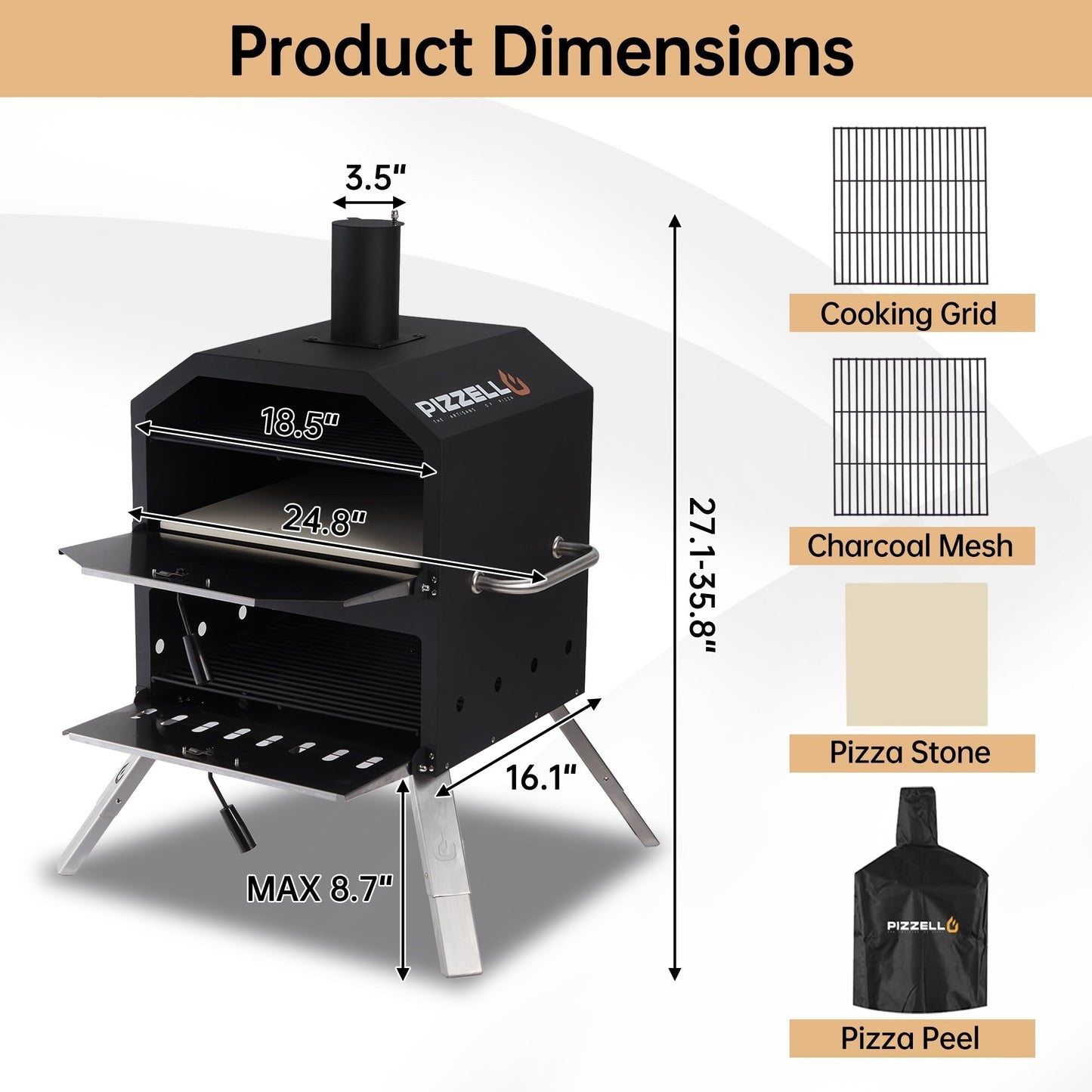 Four à pizza extérieur à 2 niveaux, four à bois pour pizza, barbecue extérieur pour camping - 16 pouces