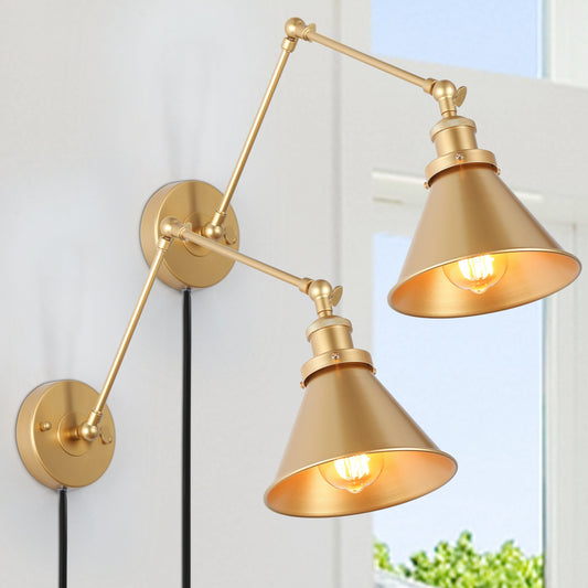 Lot de 2 appliques murales modernes à bras oscillant, réglables, à brancher ou à câbler.