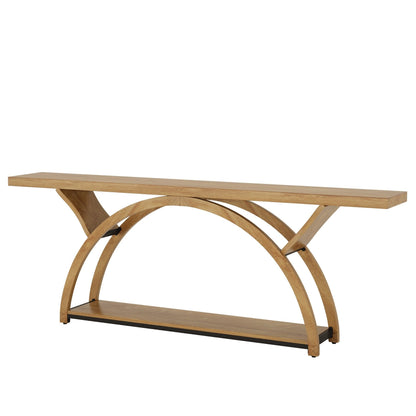 Table de console étroite et longue à 2 niveaux avec cadre semi-circulaire pour entrée, tables d'appoint de couloir grises