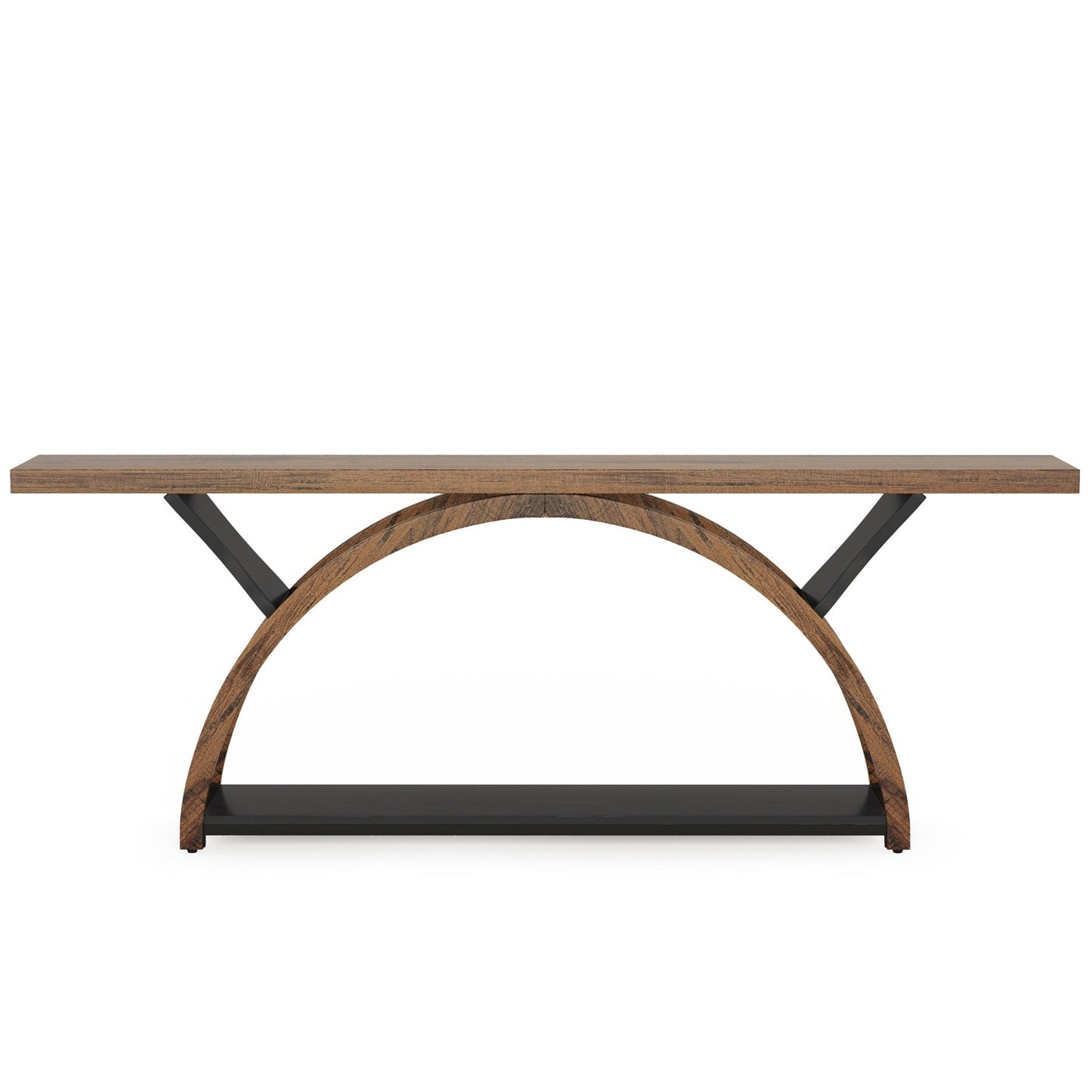 Table de console étroite et longue à 2 niveaux avec cadre semi-circulaire pour entrée, tables d'appoint de couloir grises