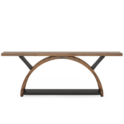 Table de console étroite et longue à 2 niveaux avec cadre semi-circulaire pour entrée, tables d'appoint de couloir grises