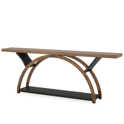Table de console étroite et longue à 2 niveaux avec cadre semi-circulaire pour entrée, tables d'appoint de couloir grises