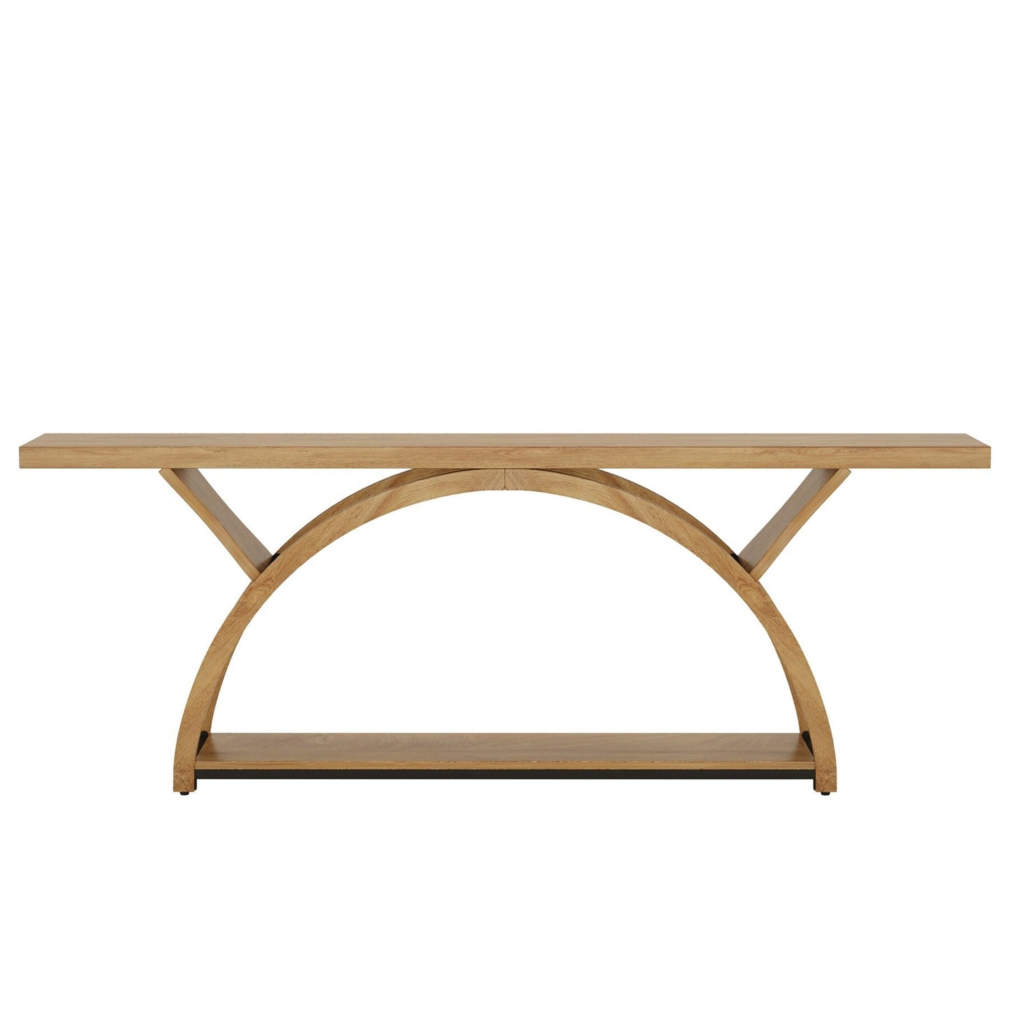 Table de console étroite et longue à 2 niveaux avec cadre semi-circulaire pour entrée, tables d'appoint de couloir grises