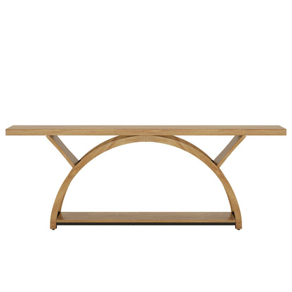 Table de console étroite et longue à 2 niveaux avec cadre semi-circulaire pour entrée, tables d'appoint de couloir grises