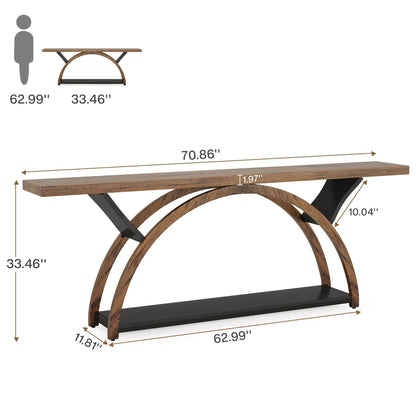 Table de console étroite et longue à 2 niveaux avec cadre semi-circulaire pour entrée, tables d'appoint de couloir grises
