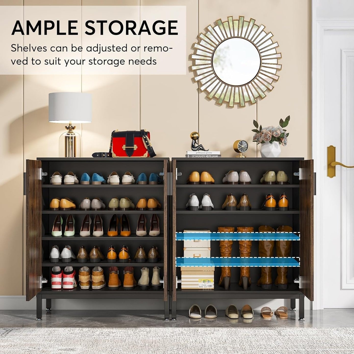 Meuble à chaussures moderne avec portes, pouvant contenir 20 paires, organiseur de chaussures d'entrée indépendant à 6 niveaux.