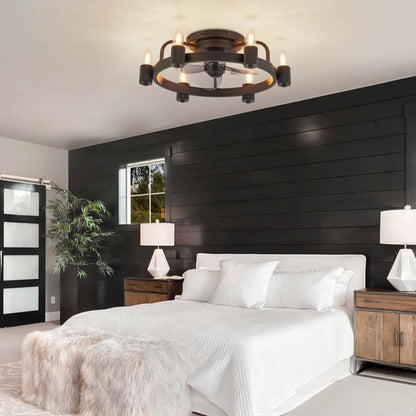 Ventilateur de plafond moderne de style farmhouse de 20 pouces, LED, à profil bas, à montage encastré, avec télécommande pour salon.