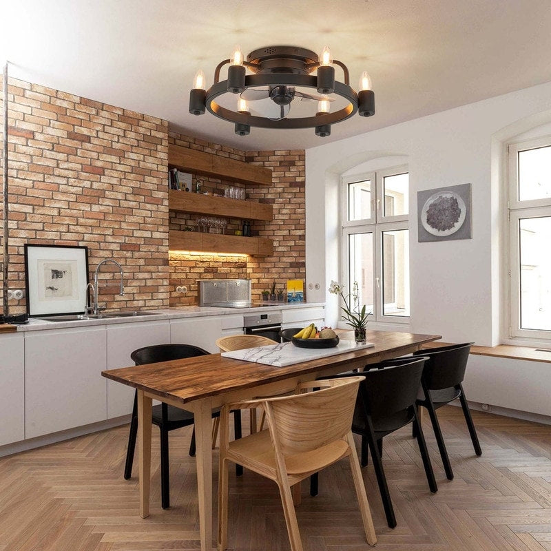 Ventilateur de plafond moderne de style farmhouse de 20 pouces, LED, à profil bas, à montage encastré, avec télécommande pour salon.