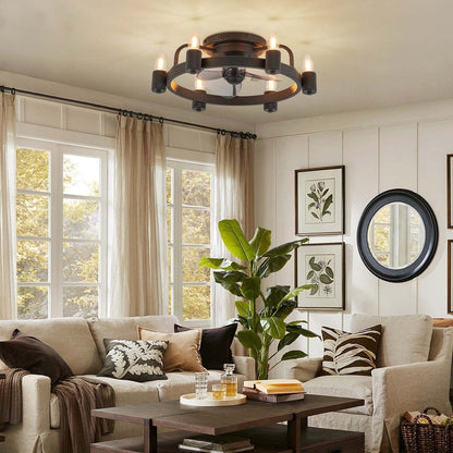 Ventilateur de plafond moderne de style farmhouse de 20 pouces, LED, à profil bas, à montage encastré, avec télécommande pour salon.