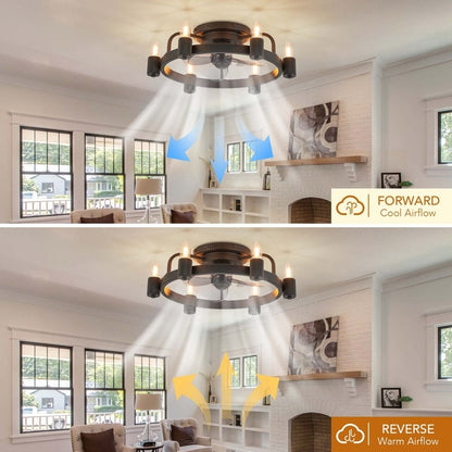 Ventilateur de plafond moderne de style farmhouse de 20 pouces, LED, à profil bas, à montage encastré, avec télécommande pour salon.