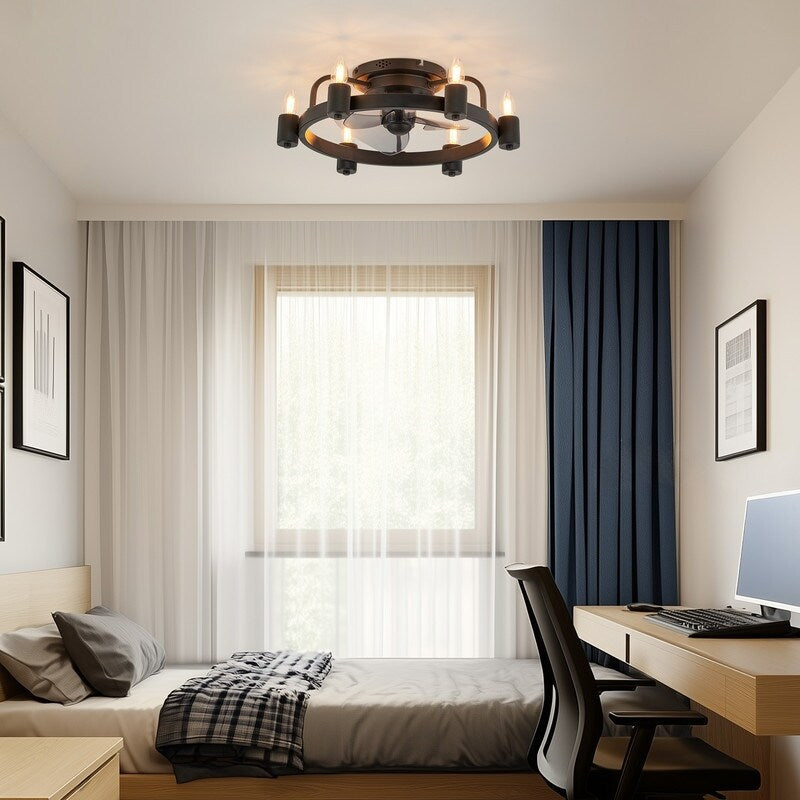 Ventilateur de plafond moderne de style farmhouse de 20 pouces, LED, à profil bas, à montage encastré, avec télécommande pour salon.