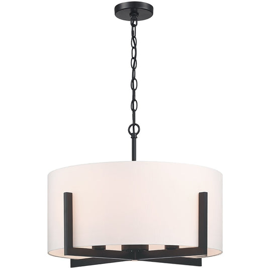 Suspension lumineuse à 4 lumières, 56 cm (22 po), noir mat, avec abat-jour blanc en forme de tambour - 22 W