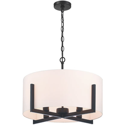 Suspension lumineuse à 4 lumières, 56 cm (22 po), noir mat, avec abat-jour blanc en forme de tambour - 22 W