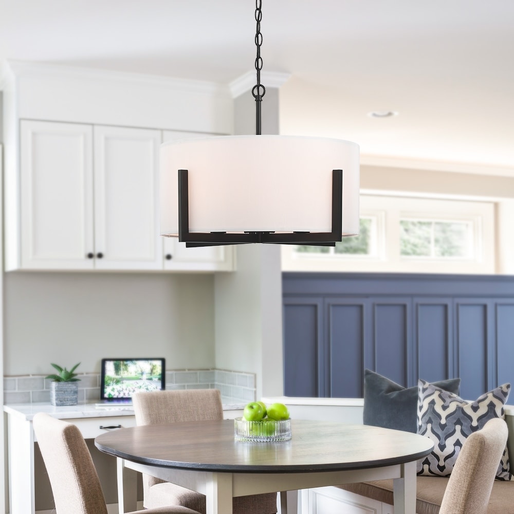 Suspension lumineuse à 4 lumières, 56 cm (22 po), noir mat, avec abat-jour blanc en forme de tambour - 22 W