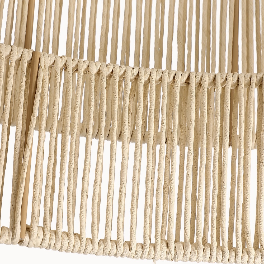 Suspension à 4 lumières en rotin à plusieurs niveaux, avec abat-jour noir - 56 cm de largeur