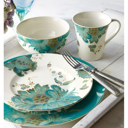 Service de table en porcelaine Eliza 16 pièces de 222 Fifth, bleu-vert