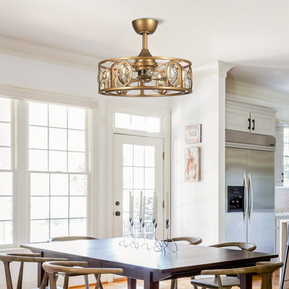 Ventilateur de plafond avec abat-jour en cristal moderne, cage et télécommande (22 pouces)