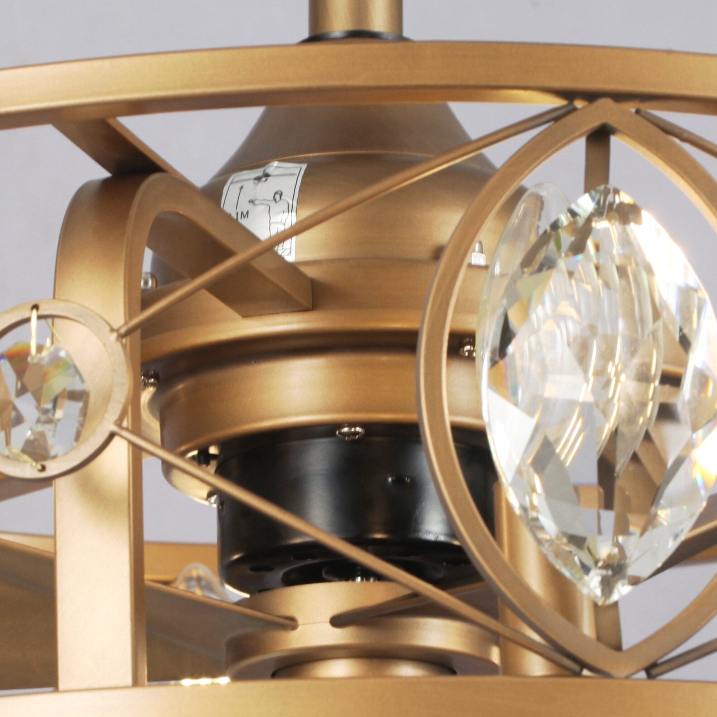 Ventilateur de plafond avec abat-jour en cristal moderne, cage et télécommande (22 pouces)