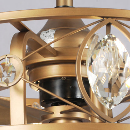 Ventilateur de plafond avec abat-jour en cristal moderne, cage et télécommande (22 pouces)