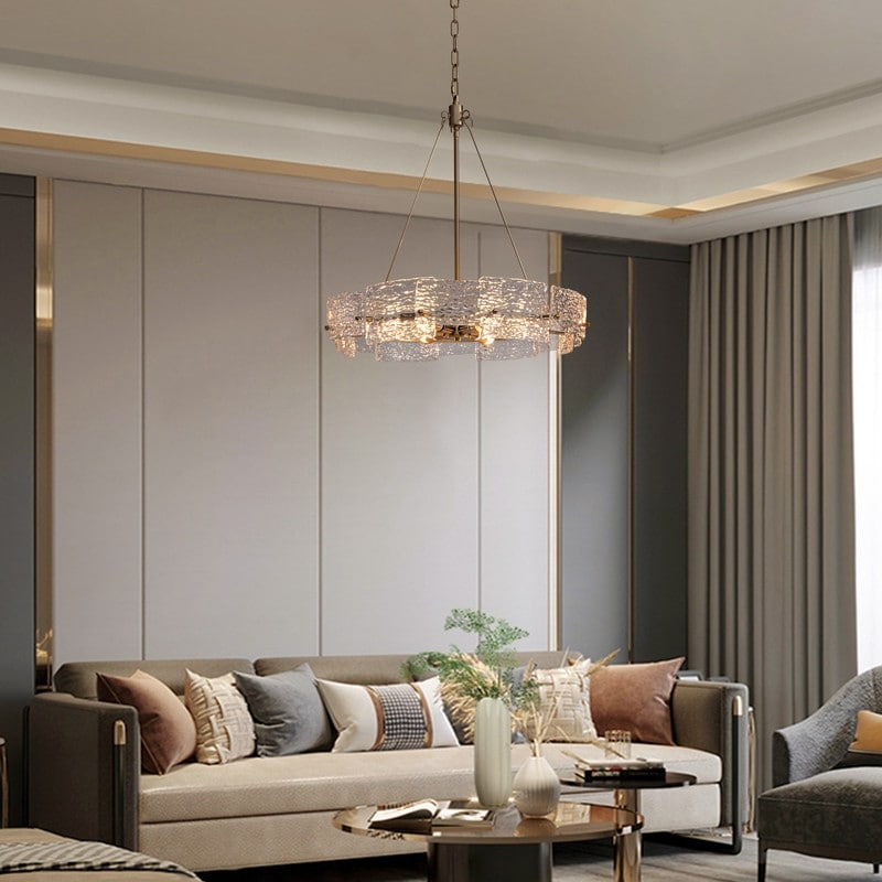 Luminaire suspendu moderne en cristal doré de 60 cm (23,6 po) à 6 lumières, style glamour, pour îlot de cuisine et salle à manger.