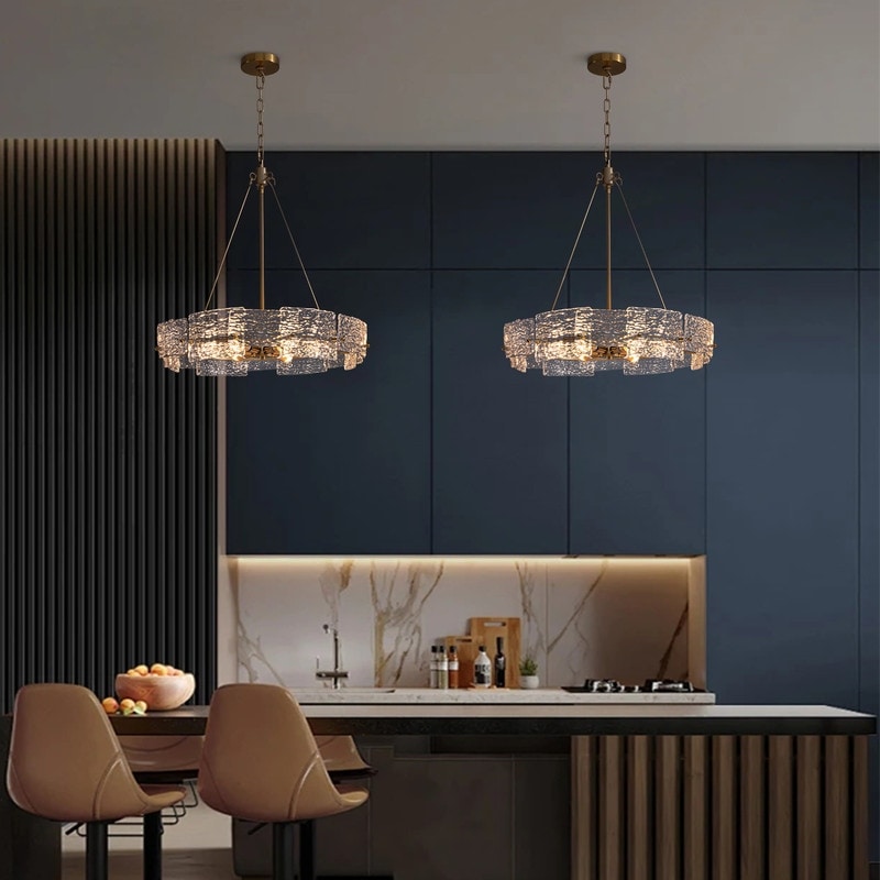 Luminaire suspendu moderne en cristal doré de 60 cm (23,6 po) à 6 lumières, style glamour, pour îlot de cuisine et salle à manger.