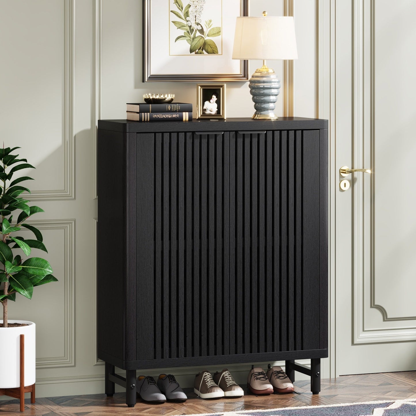 Meuble à chaussures avec porte pour entrée et salon, capacité de 24 paires