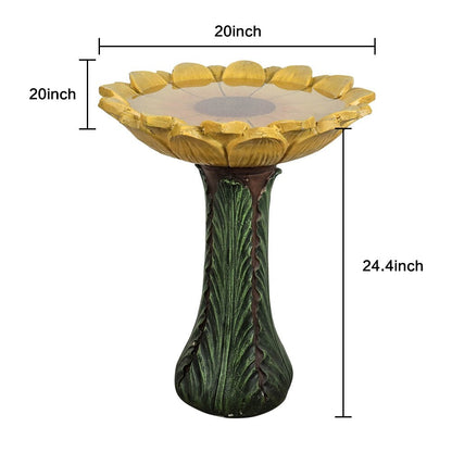 Baignoire à oiseaux en forme de tournesol pour extérieur - 62 cm - Baignoire à oiseaux en béton avec socle