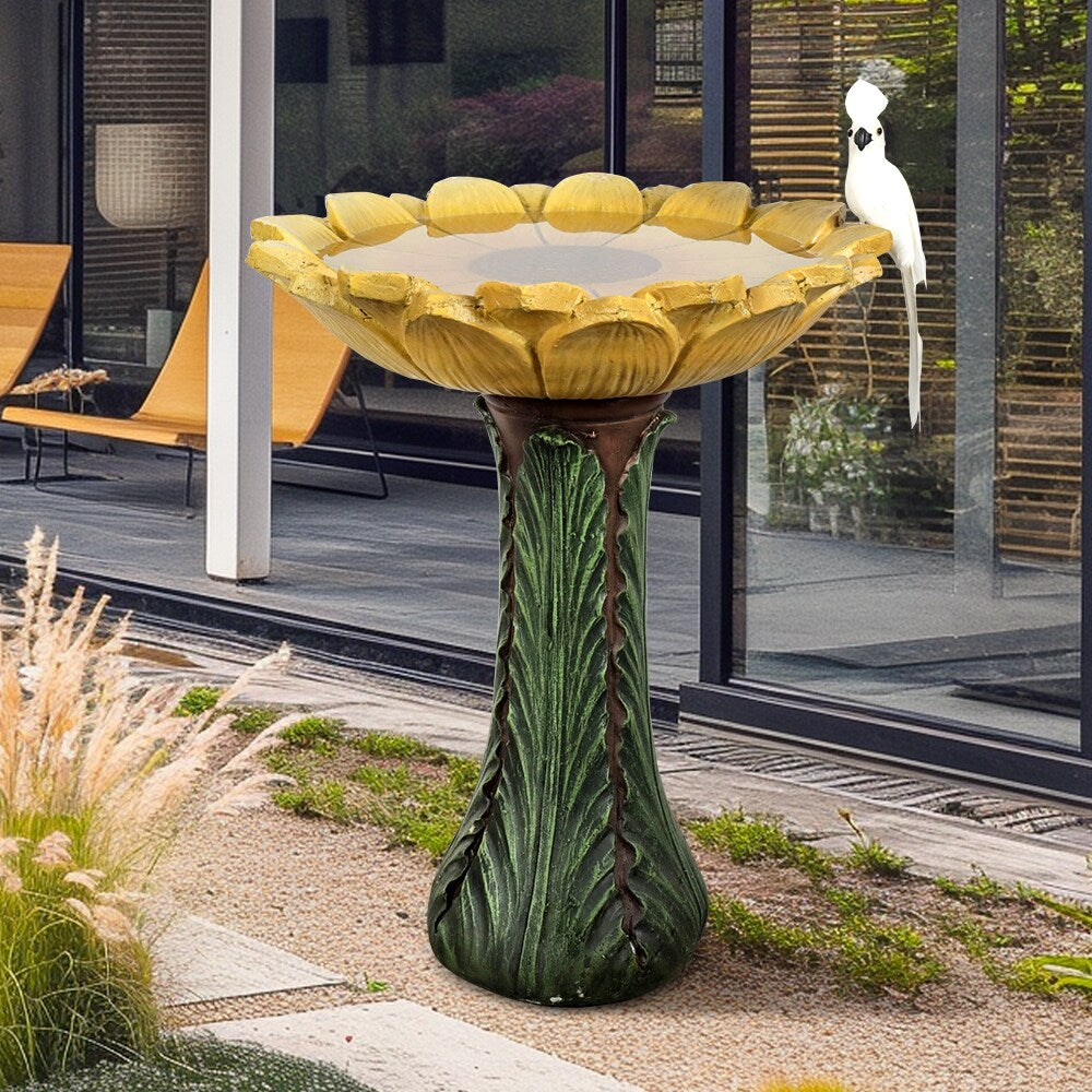 Baignoire à oiseaux en forme de tournesol pour extérieur - 62 cm - Baignoire à oiseaux en béton avec socle