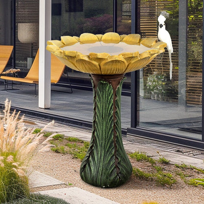 Baignoire à oiseaux en forme de tournesol pour extérieur - 62 cm - Baignoire à oiseaux en béton avec socle